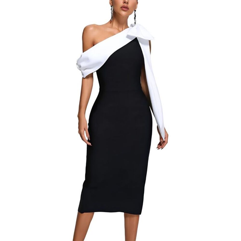 Amina Glam Womens  Solid Midi Dress